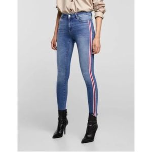 ZARA Women’s Racer Stripe High Rise Skinny Ankle Raw Hem Jeans